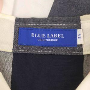 BLUE LABEL CRESTBRIDGE チェック シャツワンピース フレンチスリーブ ひざ丈 34 濃紺 ピンク アイボリー