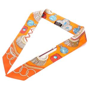 ツイリー スカーフ 総柄 シルク オレンジ