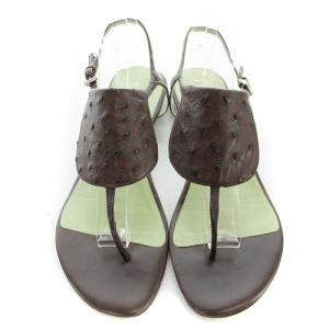 PRADA オーストリッチ ストラップ サンダル フラット 37.5 24.5cm 茶色 ブラウン