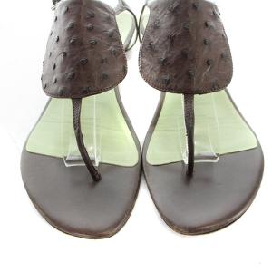 PRADA オーストリッチ ストラップ サンダル フラット 37.5 24.5cm 茶色 ブラウン