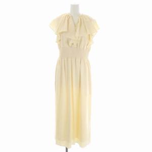 22AW ボリュームフリルタイトワンピース ロング 半袖 38 クリーム