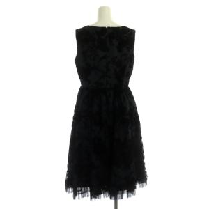 GRACE CONTINENTAL チュールプリントワンピース ミモレ丈 ロング ノースリーブ フレア 38 濃紺 黒 ダークネイビー ブラック