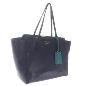 GUCCI 354397 スウィングトートバッグ レザー ロゴ ネイビー