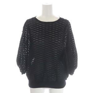 12G スレッドパターン バックリボン ニット カットソー 七分袖 1 黒 ブラック