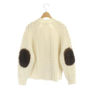 Drawer FALL1 ケーブルミンクパッチカーディガン Vネック ウール カシミヤ混 1 ホワイト