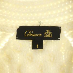 Drawer FALL1 ケーブルミンクパッチカーディガン Vネック ウール カシミヤ混 1 ホワイト