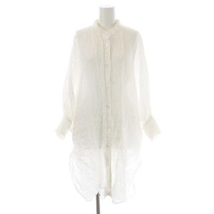 21SS シアーリネンブラウス ロングシャツ チュニック ビックシルエット 長袖 38 白 ホワイト