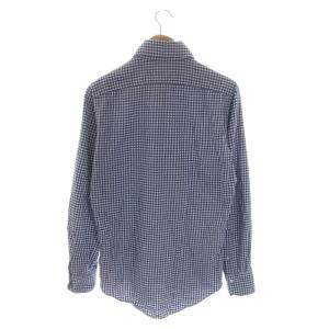 Finamore ギンガムチェック コットン シャツ 長袖 15/38 青 白 ブルー ホワイト