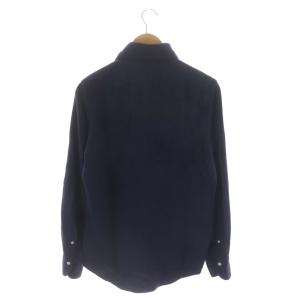 Finamore ホリゾンタルカラー コットン シャツ 長袖 15/38 紺 ネイビー