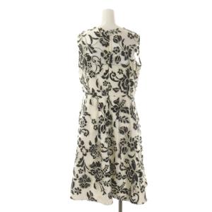 GRACE CONTINENTAL チュールフラワーワンピース 膝丈 ノースリーブ スパンコール 刺繍 38 オフホワイト 黒 ブラック