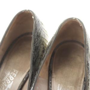 Salvatore Ferragamo パンプス ハイヒール パイソン 本革 7 24.5cm ベージュ グレー