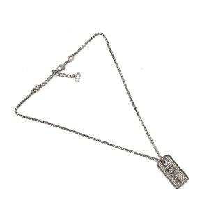 Dior ネックレス ペンダント プレート ストーン ロゴ シルバー