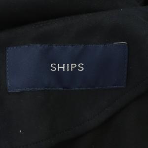 SHIPS フェイクスエードウエストタックワンピース 長袖 ロング フレア 36 紺 ネイビー
