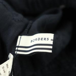 BORDERS at BALCONY VOYAGE TOP 七分袖 刺繍 ブラウス プルオーバー Vネック ボーダー リボン フレア 36 紺 白 黒