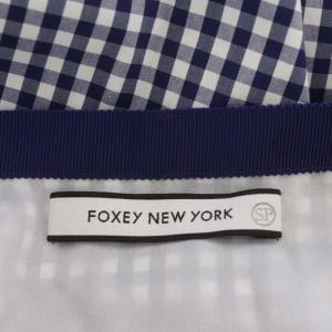FOXEY NEW YORK 21年 Skirt Daffodil スカート 膝丈 フレア フリル チェック柄 38 青 白 ブルー ホワイト 40089