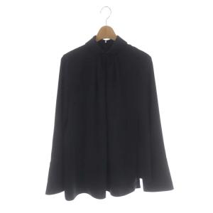 22AW パウダーサテンブラウス プルオーバー デザイン 長袖 38 黒 ブラック