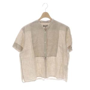 リネンバンドカラーシャツ ブラウス 半袖 1 ベージュ