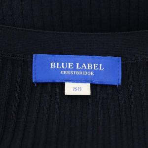 BLUE LABEL CRESTBRIDGE リブニット チェック 切替 ワンピース 膝丈 半袖 ベルト付き 38 紺 グレー ピンクベージュ