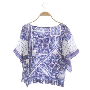 Diagram GRACE CONTINENTAL エスニックパターン トップ ブラウス 半袖 ボートネック プルオーバー 総柄 36 白 青 赤