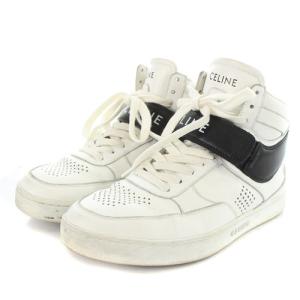 CELINE RM0721 22SSベロクロハイカットスニーカー レザー ロゴ 38 ホワイト