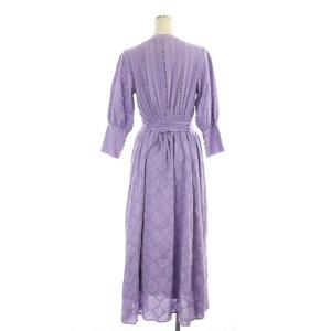 Ameri VINTAGE MEDI CRUMPLE COTTON LACE DRESS ワンピース ロング マキシ丈 九分袖 紫 パープル