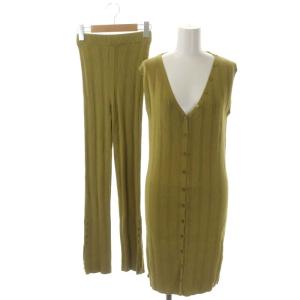 セットアップ OVER BUTTON RIB TOP/ANKLE BUTTON 上下 ロングベスト ニット 前開き スキニーパンツ
