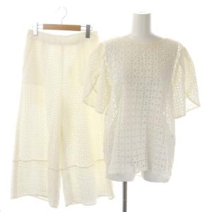 ブラウス ワイドパンツ セットアップ 半袖 サイドスリット コットン 38 36 白 ホワイト