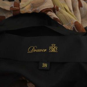 Drawer ワンピース ノースリーブ ロング リーフ柄シルク 38 茶 ブラウン