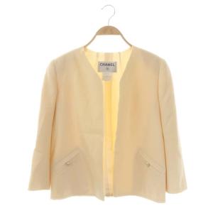 ウール ノーカラー ジャケット ココボタン 38 アイボリー P31036V2071