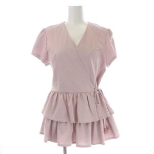 BORDERS at BALCONY 23SS TASSEL PEPLUM TOP カットソー 半袖 カシュクール調 フリル 36 ピンク