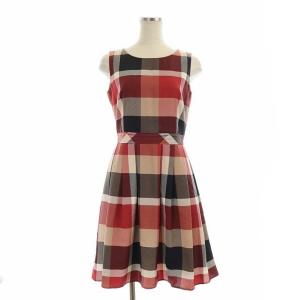 チェック ノースリーブワンピース 膝丈 36 赤 マルチカラー