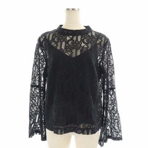 ハイネックレーストップ ブラウス プルオーバー 長袖 38 黒 ブラック