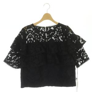 フリルレースティアードトップ ブラウス プルオーバー 38 黒 ブラック