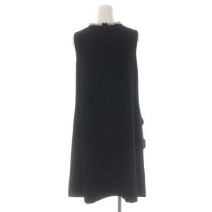 GRACE CONTINENTAL フリルフレアーワンピース ドレス 膝丈 ノースリーブ パールビジュー装飾 36 黒 ブラック