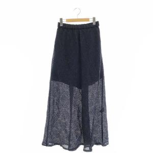 22SS gleam フレアスカート ロング バイアスストライプ タック インナー付き 紺 ネイビー