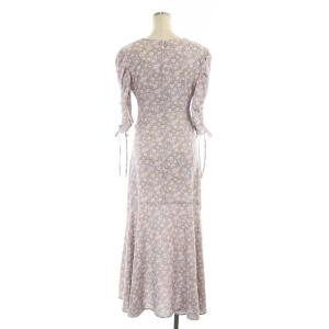 CELFORD 小花柄プリントワンピース ロング 五分袖 ドロスト 36 サックス ピンクベージュ オレンジ