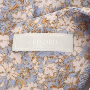 CELFORD 小花柄プリントワンピース ロング 五分袖 ドロスト 36 サックス ピンクベージュ オレンジ