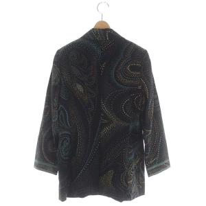 LEONARD FASHION テーラードジャケット 総柄 シルク混 3B ミドル丈 総裏地 11AR 黒 マルチカラー
