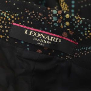 LEONARD FASHION テーラードジャケット 総柄 シルク混 3B ミドル丈 総裏地 11AR 黒 マルチカラー