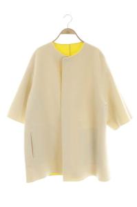 Drawer リバーシブルノーカラーコート カシミヤ メルトン 36 アイボリー