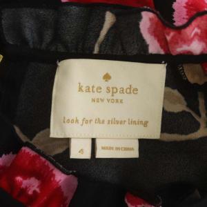 kate spade new york 長袖花柄ワンピース 膝丈 フリル 4 黒 赤 ピンク ベージュ