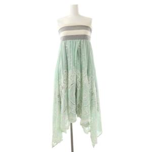 刺繍 チューブトップ ワンピース ロング ミモレ丈 花柄 36 ミントグリーン オフホワイト