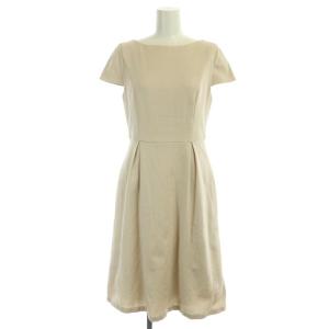 ポンチワンピース ミモレ丈 ロング 半袖 フレア 36 ライトベージュ