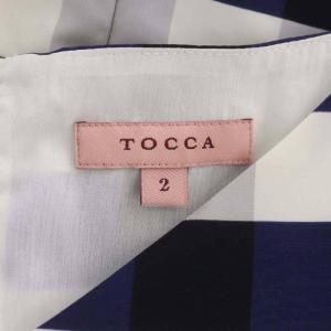 TOCCA 22年 洗える WEFERS ドレス ワンピース ブロックチェック ミモレ丈 ロング Vネック ノースリーブ 2 紺 ネイビー