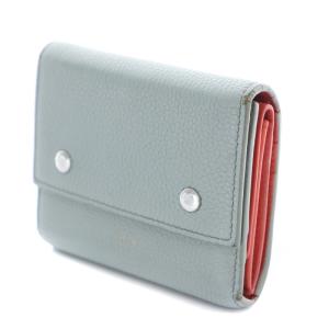 CELINE 三つ折り財布 ディアムフラップ マルチファンクション レザー 水色 ライトブルー