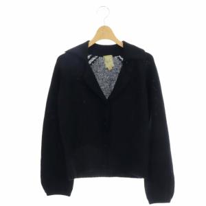 襟付きニットカーディガン 長袖 ウール M 黒 ブラック