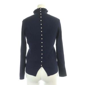ESTNATION バックパールフリルハイネックロングスリーブニット セーター 長袖 38 紺 ネイビー