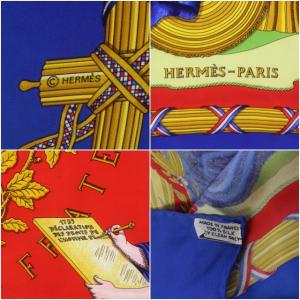 HERMES スカーフ カレ90 LIBERTE EGALITE FRATERNITE REPUBLIQUE FRANCAISE 1789年フランス革命を記念して
