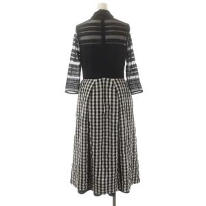 GRACE CONTINENTAL レース×カラミワンピース ロング 長袖 切替 ステンカラー ボーダー ギンガムチェック チュール 36 黒 ブラック 白 ホワイト