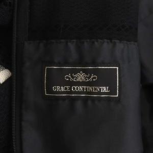 GRACE CONTINENTAL レース×カラミワンピース ロング 長袖 切替 ステンカラー ボーダー ギンガムチェック チュール 36 黒 ブラック 白 ホワイト